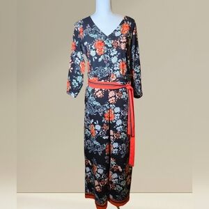ECI New York Black & Orange Floral Jumpsuit Size 10